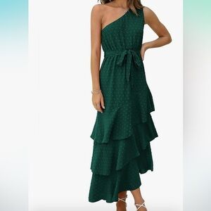 NWT Summer Floral Sundress Casual One Shoulder Tiered Ruffle Flowy Midi
